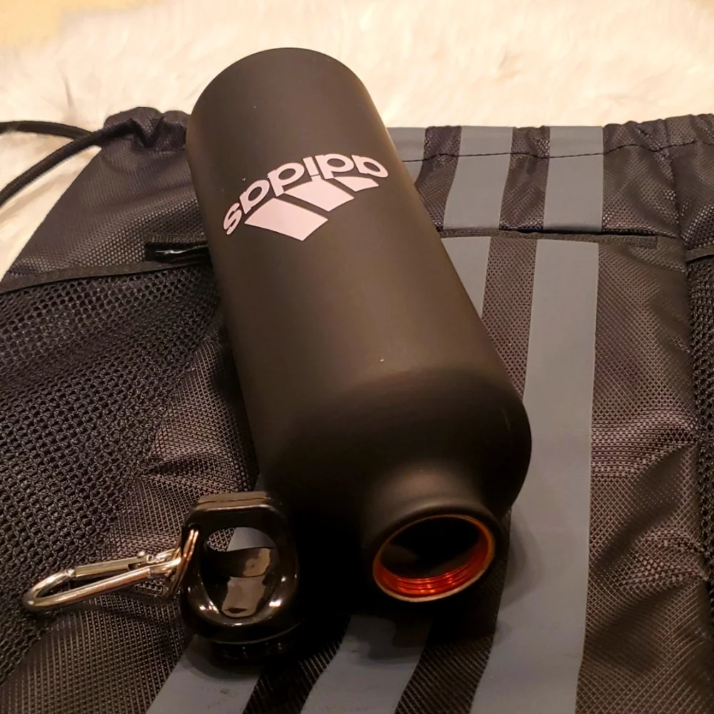 Adidas Nylon Drawstring Sackpack with Insulated Water Bottle Black Gray Unisex - Picture 4 of 7